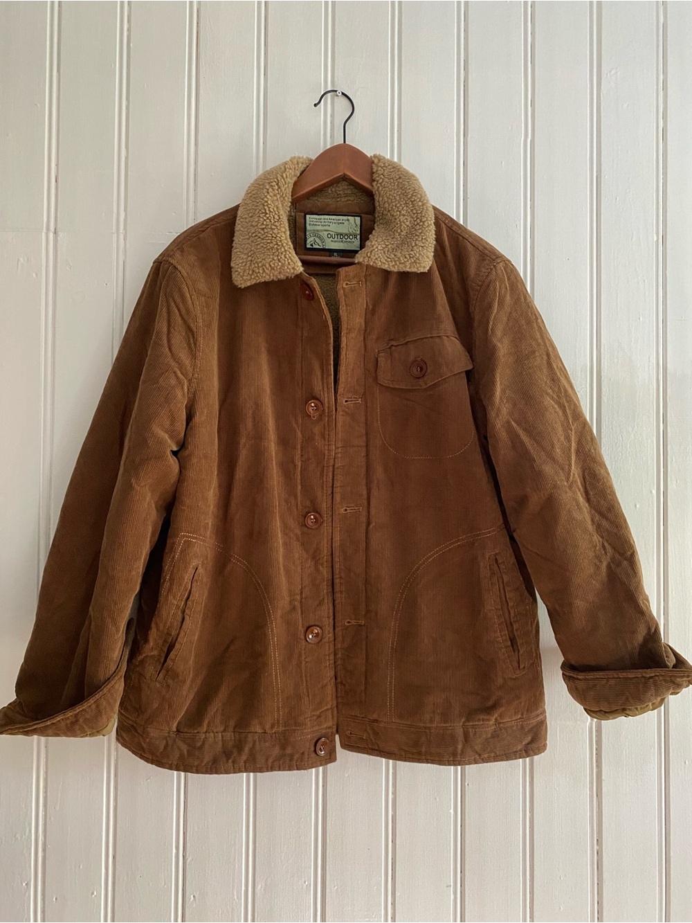 VINTAGE 90s outdoor fashion sports corduroy sherpa lined coat jacket unisex XL - Picture 2 of 10